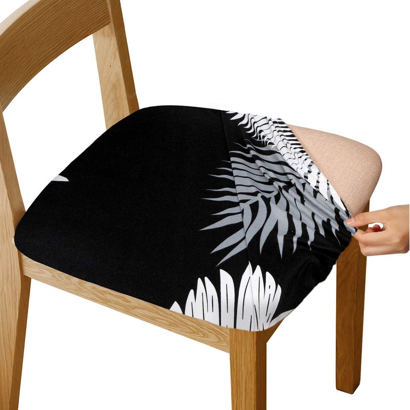 Gute Chair Seat Covers, Stretch Printed Chair Covers with Elastic Ties and Button, Removable Washable Dining Upholstered Chair Protector Seat Cushion Slipcovers for Dining Room, Office(Black) - Image 1